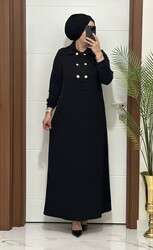 moda sura - 1025 K 120 SİYAH gömlek yaka düğme detaylı fitilli burgu kumaş buyuk beden elbise yeni sezon