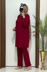 moda sura - 1035 K120 KIRMIZI FERMUARLI tunik pantolon aerobin kumaş ikili takım buyuk beden yeni sezon