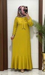 moda sura - 1095 K90 HARDAL KRAVAT DETAY KARİN KUMAŞ buyuk beden elbide yeni sezon