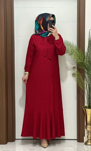 1095 K90 KIRMIZI KRAVAT DETAY KARİN KUMAŞ buyuk beden elbide yeni sezon