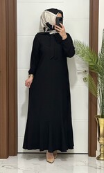 moda sura - 1095 K90 SİYAH KRAVAT DETAY KARİN KUMAŞ buyuk beden elbide yeni sezon
