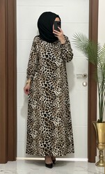 moda sura - 6677 K60 leoprar desen bürümcük kumaş elbise yeni sezon büyük beden