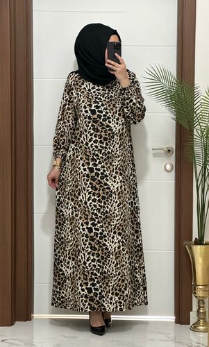 6677 K60 leoprar desen bürümcük kumaş elbise yeni sezon büyük beden