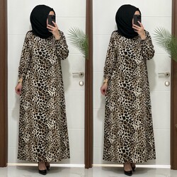 6677 K60 leoprar desen bürümcük kumaş elbise yeni sezon büyük beden - Thumbnail