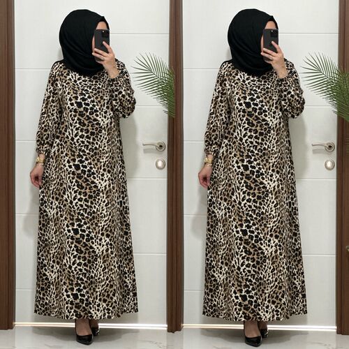 6677 K60 leoprar desen bürümcük kumaş elbise yeni sezon büyük beden