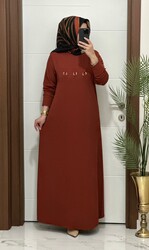 1444 K 80 kıremıt ILAYDA halkalı model fitilli burgu kumaş buyuk beden elbise yeni sezon - Thumbnail