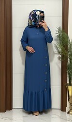 moda sura - 1177 K 90 INDIGO eteği düğmeli fitilli burgu kumaş beden elbise yeni sezon