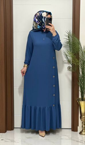 1177 K 90 INDIGO eteği düğmeli fitilli burgu kumaş beden elbise yeni sezon