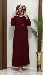 moda sura - 1660 K 80 bordo fitilli atlas kumaş halka detay buyuk beden elbise yeni sezon