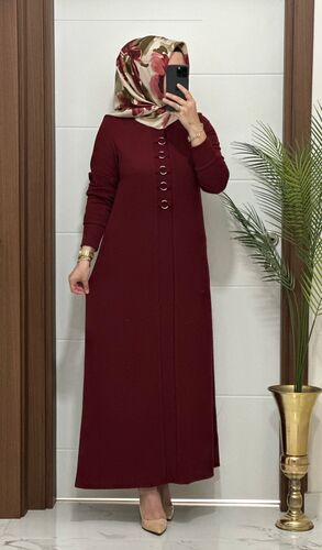 1660 K 80 bordo fitilli atlas kumaş halka detay buyuk beden elbise yeni sezon