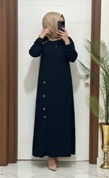 1777 K 80 LACİVERT omuzu düğme detay fitilli atlas kumaş Büyük beden elbise yeni sezon - Thumbnail