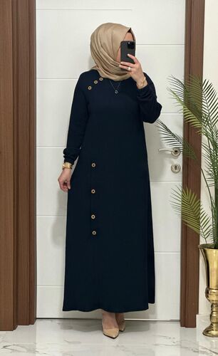 1777 K 80 LACİVERT omuzu düğme detay fitilli atlas kumaş Büyük beden elbise yeni sezon