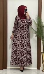 moda sura - 5544 K 60 BORDO dalga desen bürümcük kumaş büyük beden elbise yeni sezon