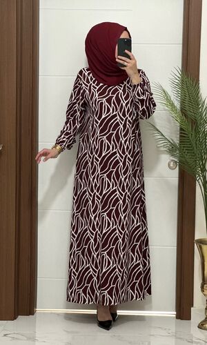 5544 K 60 BORDO dalga desen bürümcük kumaş büyük beden elbise yeni sezon