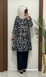 moda sura - 4252 K 60 LACİVERT SEÇİL TUNİK PANTOLON TAKIM bürümcük kumaş büyük beden yeni sezon
