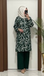 moda sura - 4252 K 60 YEŞİL SEÇİL TUNİK PANTOLON TAKIM bürümcük kumaş büyük beden yeni sezon