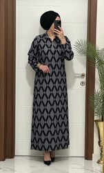 1080 k 90 gri renk karin kumas FERMUAR detaylı elbıse yeni sezon büyük beden - Thumbnail