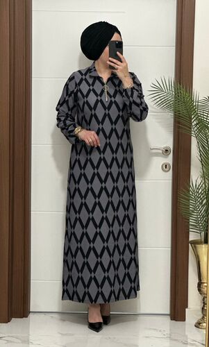 1080 k 90 gri renk karin kumas FERMUAR detaylı elbıse yeni sezon büyük beden