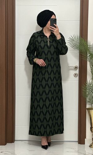 1080 k 90 haki renk karin kumas FERMUAR detaylı elbıse yeni sezon büyük beden