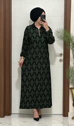 1080 k 90 haki renk karin kumas FERMUAR detaylı elbıse yeni sezon büyük beden - Thumbnail