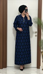 moda sura - 1080 k 90 İNDİGO renk karın kumas FERMUAR detaylı elbıse yeni sezon büyük beden 