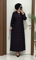 moda sura - 1080 k 90 mürdüm renk karin kumas FERMUAR detaylı elbıse yeni sezon büyük beden