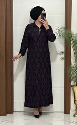 1080 k 90 mürdüm renk karin kumas FERMUAR detaylı elbıse yeni sezon büyük beden - Thumbnail