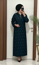 moda sura - 1080 k 90 petrol renk karın kumas FERMUAR detaylı elbıse yeni sezon büyük beden