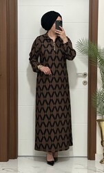 moda sura - 1080 k 90 Kahve renk karin kumas FERMUAR detaylı elbıse yeni sezon büyük beden