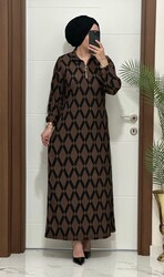 1080 k 90 Kahve renk karin kumas FERMUAR detaylı elbıse yeni sezon büyük beden - Thumbnail