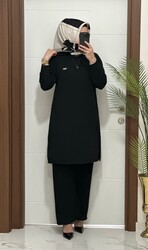 moda sura - 2121 K 80 SİYAH ARMALI TAKIM fitilli BURGU kumaş tunik pantolon takım buyuk beden yeni sezon