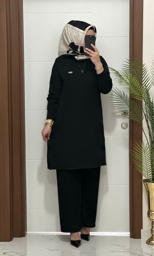 2121 K 80 SİYAH ARMALI TAKIM fitilli BURGU kumaş tunik pantolon takım buyuk beden yeni sezon