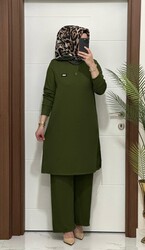 2121 K 80 HAKİ ARMALI TAKIM fitilli BURGU kumaş tunik pantolon takım buyuk beden yeni sezon - Thumbnail