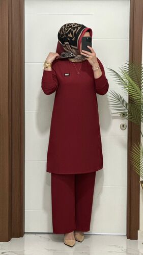2121 K 80 BORDO ARMALI TAKIM fitilli BURGU kumaş tunik pantolon takım buyuk beden yeni sezon