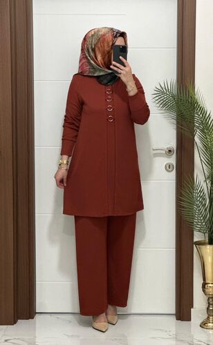 2850 K 90 KİREMİT fitilli burgu kumaş tunik pantolon takım halka detay buyuk beden yeni sezon