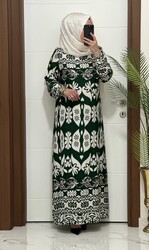 moda sura - 7374 K 50 YEŞİL VİSCON kumaş buyuk beden elbise yeni sezon