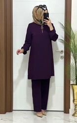 moda sura - 1035 K120 MÜRDÜM FERMUARLI tunik pantolon aerobin kumaş ikili takım buyuk beden yeni sezon