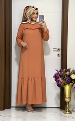 3333 K35 SOĞAN KABUĞU FIRFIRLI ELBİSE - Thumbnail