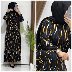 moda sura - 4646 K40 SİYAH ALEV DESEN ELBİSE