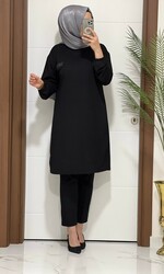 moda sura - 3656 K30 siyah renk cep taşlı TUNİK büyük beden yeni sezon