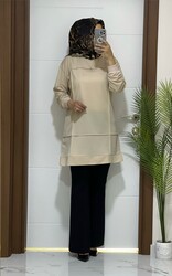 moda sura - 3636 K25 TAŞ RENK kare çımalı TUNİK büyük beden yeni sezon