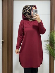 moda sura - 1020 K 25 BORDO çimalı buyuk beden ıkı ıplık tunık yeni sezon