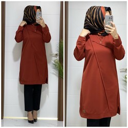 moda sura - 4550 K 25 KİREMİT çapraz çimalı buyuk beden ıkı ıplık tunık yeni sezon