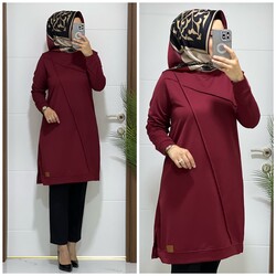 moda sura - 4550 K 25 BORDO çapraz çimalı ıkı ıplık tunık 