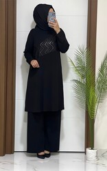 moda sura - 4750 k 30 SİYAH BAKIR desen tunik pantolon TAKIM