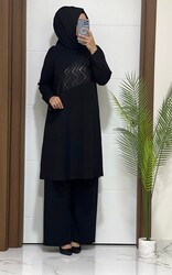 moda sura - 4750 k 50 SİYAH BAKIR desen tunik pantolon TAKIM