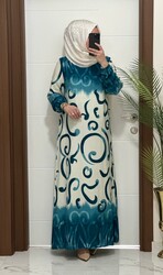 moda sura - 4848 K 50 TURKUAZ sevda viscon kumaş elbise büyük beden elbise yeni sezon tesettur