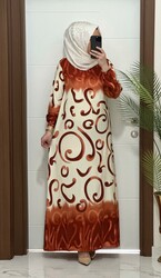 moda sura - 4848 K 50 KİREMİT sevda viscon kumaş elbise büyük beden elbise yeni sezon tesettur