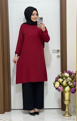 moda sura - 5005 K45 BORDO PANTOLON TUNİK TAKIM