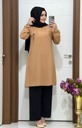 5005 K35 camel PANTOLON TUNİK TAKIM - Thumbnail